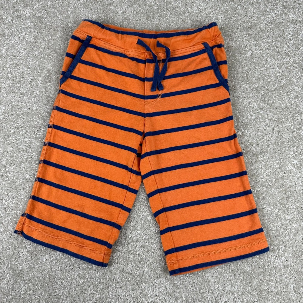 Mini Boden Boys 6Y Orange Blue Striped Cotton Jersey Shorts Drawstring Casual - Picture 1 of 5